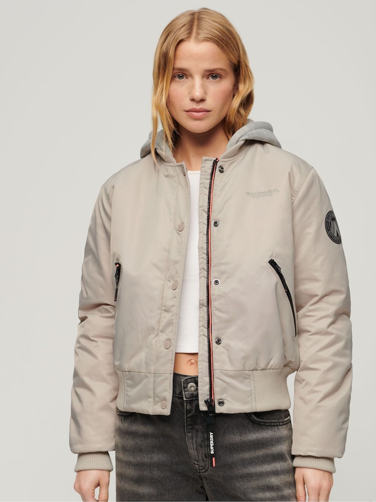 Superdry Nude Hooded Bomber Jacket - Image 1 of 3