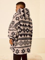 Cream/Black Aztec Print Fleece Hooded Blanket (3-16yrs) - Image 2 of 8