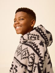 Cream/Black Aztec Print Fleece Hooded Blanket (3-16yrs) - Image 3 of 8