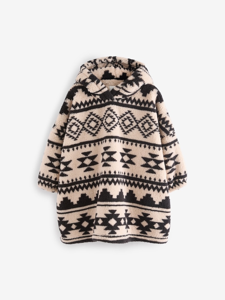 Cream/Black Aztec Print Fleece Hooded Blanket (3-16yrs) - Image 4 of 8