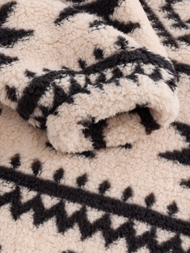Cream/Black Aztec Print Fleece Hooded Blanket (3-16yrs) - Image 7 of 8