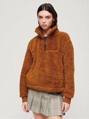 Superdry Brown Super Soft Zip Henley Fleece - Image 1 of 6