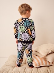 Neutral/Black Checkerboard Smile Face Single Soft Touch Fleece With Elastane Pyjamas (9mths-12yrs) - Image 3 of 8