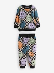 Neutral/Black Checkerboard Smile Face Single Soft Touch Fleece With Elastane Pyjamas (9mths-12yrs) - Image 4 of 8