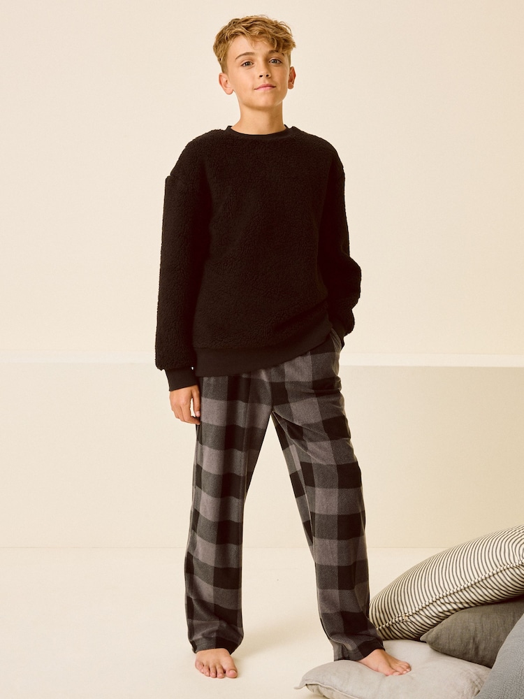 Charcoal Grey Check Single Borg Pyjamas (3-16yrs) - Image 2 of 8 Charcoal Grey Check Single Borg Pyjamas (3-16yrs) - Image 2 of 8