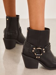 Lipsy Black Mid Heel Moto Biker Cowboy Faux Leather Ankle Boot - Image 2 of 4
