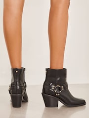 Lipsy Black Mid Heel Moto Biker Cowboy Faux Leather Ankle Boot - Image 4 of 4