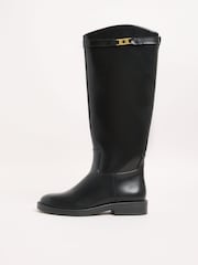 Lipsy Black Standard Fit Flat Long Knee High Faux Leather Riding Boots - Image 5 of 5