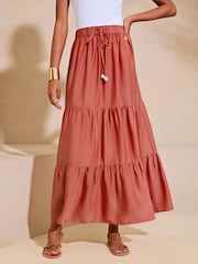 Lipsy Rust Tiered Midi Skirt - Image 1 of 4