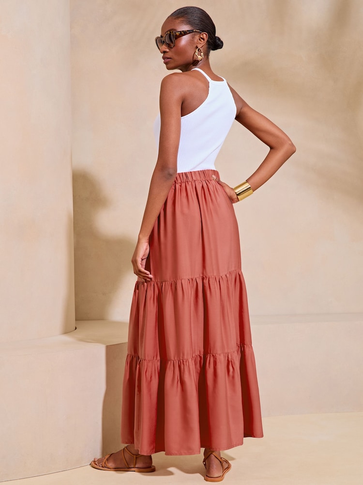 Lipsy Rust Tiered Midi Skirt - Image 2 of 4