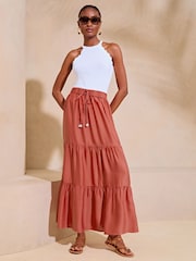 Lipsy Rust Tiered Midi Skirt - Image 3 of 4