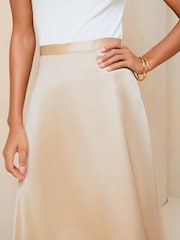 Lipsy Champagne Gold Petite Satin A Line Midi Skirt - Image 4 of 4