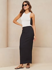 Lipsy Black Textured Jersey Maxi Skirt - Image 1 of 4