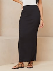 Lipsy Black Textured Jersey Maxi Skirt - Image 4 of 4