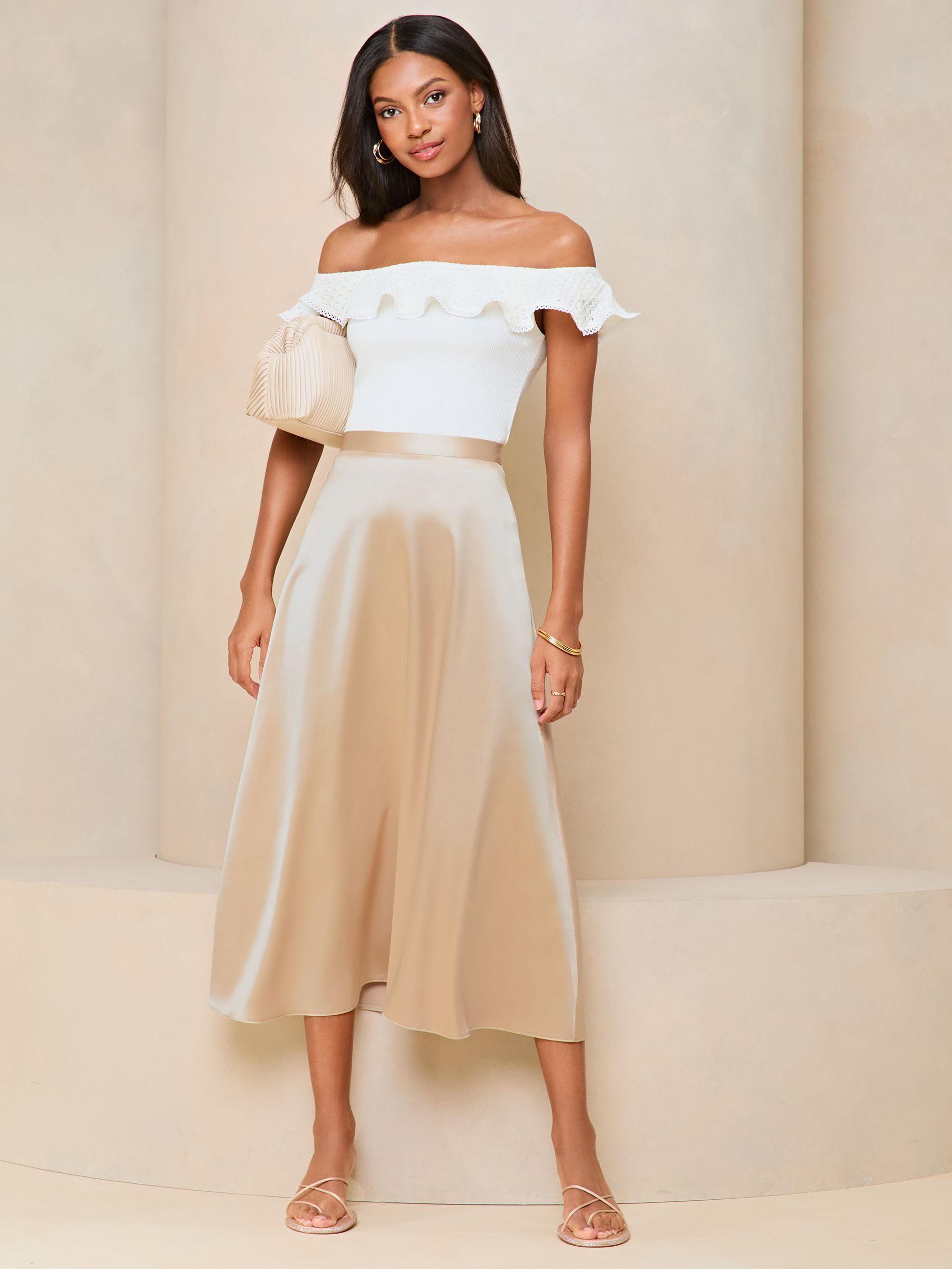 Satin a line midi skirt discount