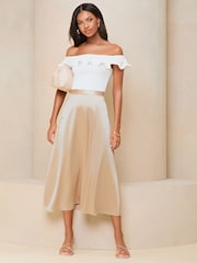Lipsy Champagne Gold Satin A Line Midi Skirt - Image 3 of 4