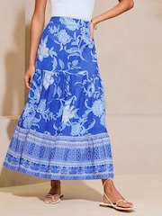 Lipsy Blue Tiered Printed Midi Skirt - Image 1 of 1