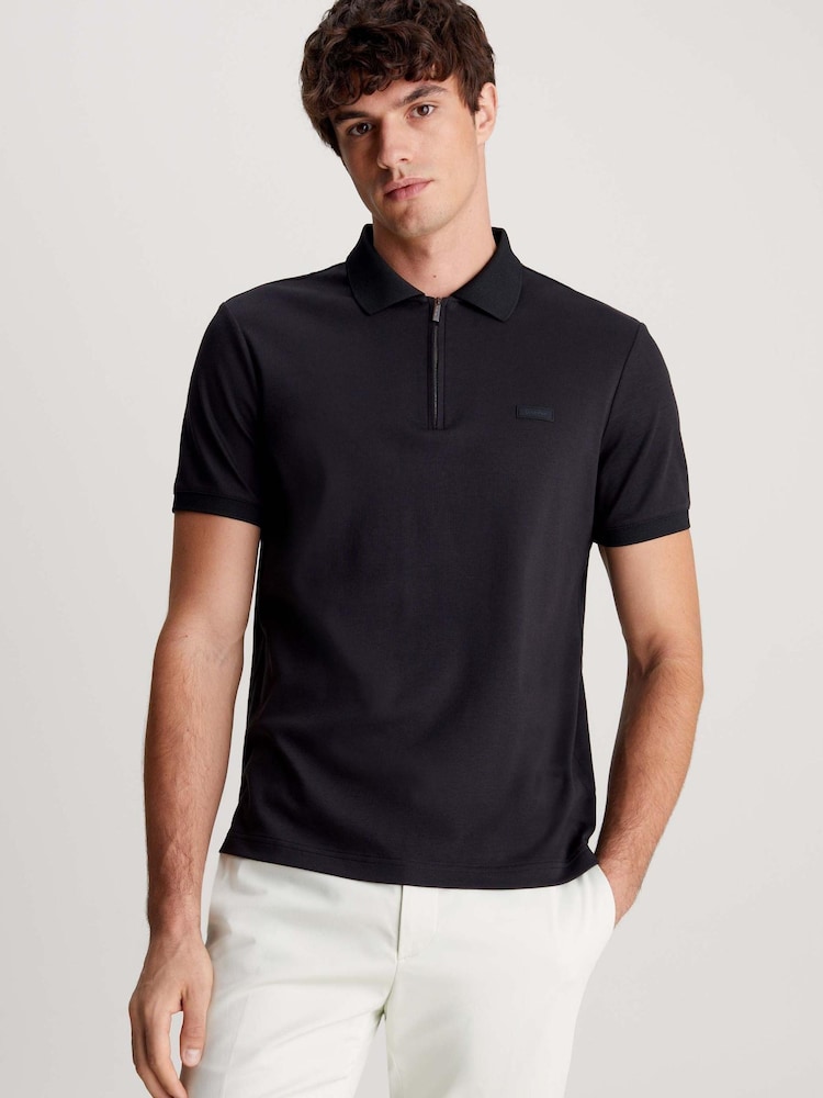 Calvin Klein Black Zip Polo Shirt - Image 1 of 4