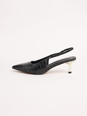 Lipsy Black Faux Leather Kitten Heel Pointed Slingback Court Shoes - Image 5 of 5