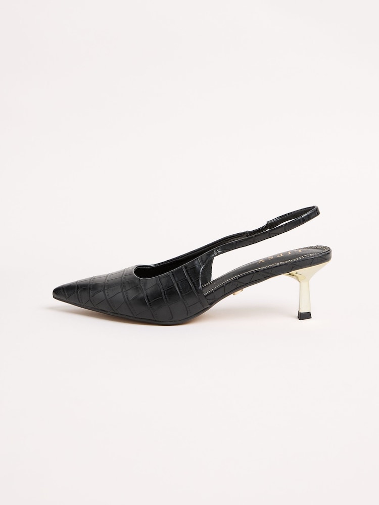 Lipsy Black Faux Leather Kitten Heel Pointed Slingback Court Shoes - Image 5 of 5
