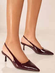 Lipsy Red Faux Leather Kitten Heel Pointed Slingback Court Shoes - Image 2 of 4
