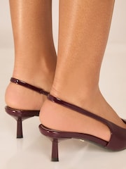 Lipsy Red Faux Leather Kitten Heel Pointed Slingback Court Shoes - Image 3 of 4