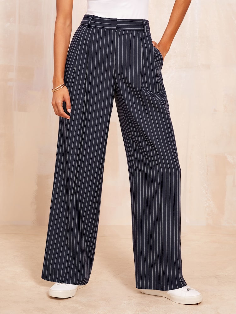 Friends Like These Pinstripe Premium Wide Leg Smart Trousers - Image 1 of 4