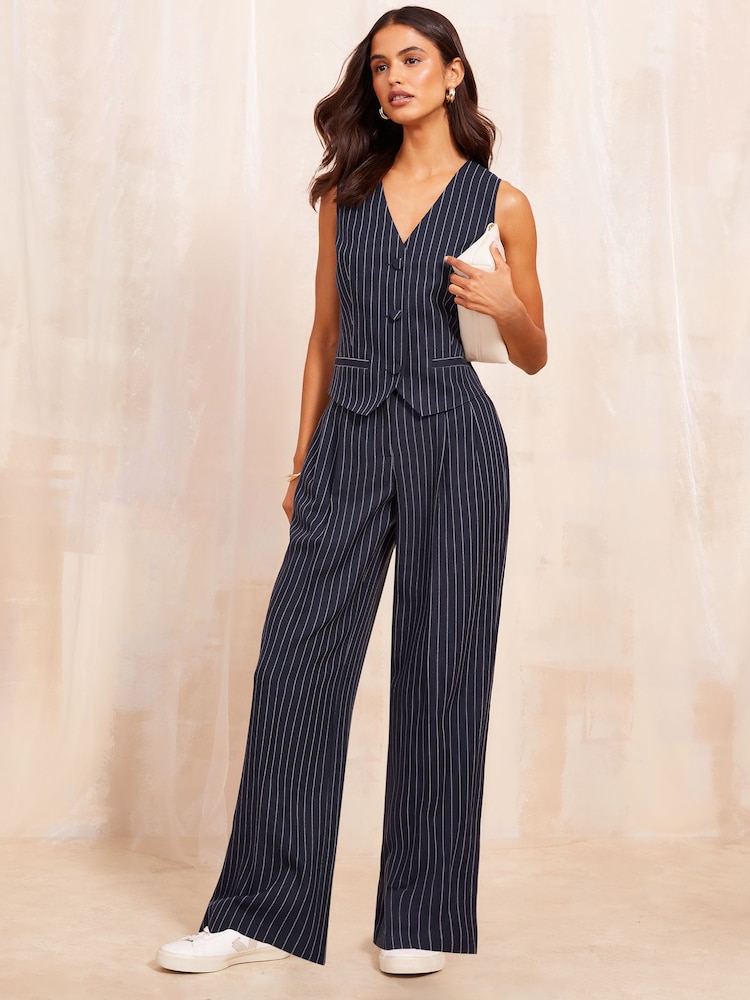 Friends Like These Pinstripe Premium Wide Leg Smart Trousers - Image 2 of 4
