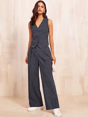 Friends Like These Pinstripe Petite Premium Wide Leg Smart Trousers - Image 1 of 1