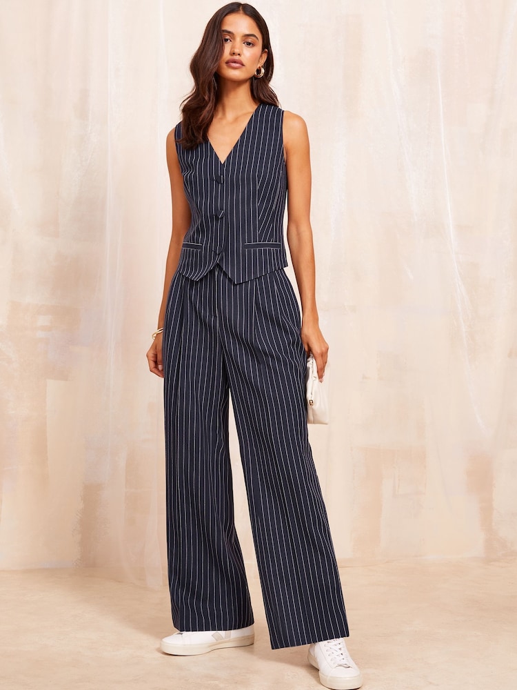 Friends Like These Pinstripe Petite Premium Wide Leg Smart Trousers - Image 1 of 1