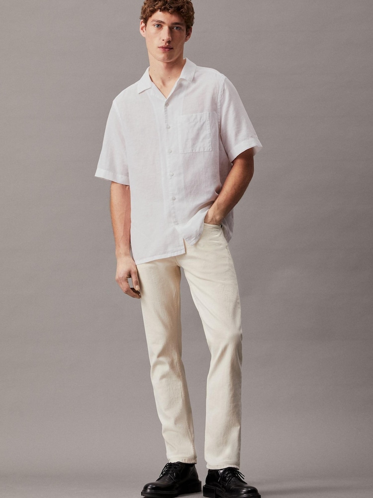 Calvin Klein White Linen Cuban Shirt - Image 1 of 3 Calvin Klein White Linen Cuban Shirt - Image 1 of 3