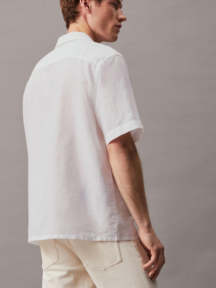 Calvin Klein White Linen Cuban Shirt - Image 2 of 3 Calvin Klein White Linen Cuban Shirt - Image 2 of 3