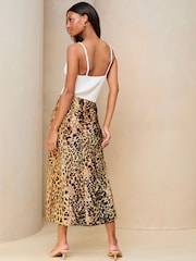 Lipsy Leopard Print Satin Bias Cut Midi Skirt - Image 2 of 4