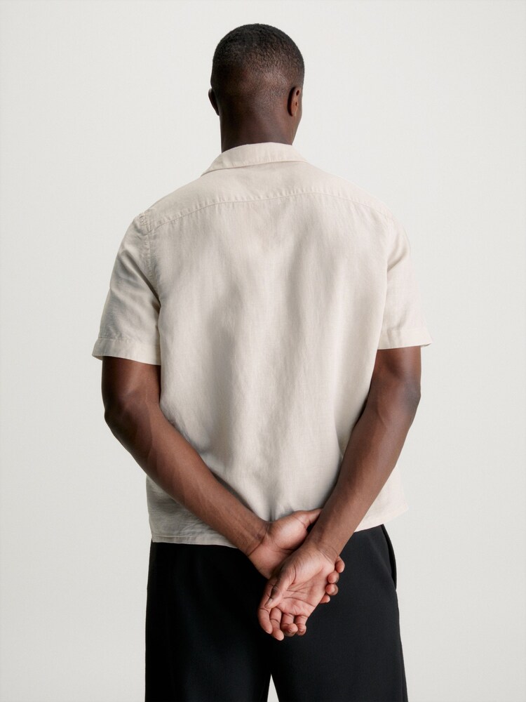 Calvin Klein Natural Linen Cuban Shirt - Image 2 of 3 Calvin Klein Natural Linen Cuban Shirt - Image 2 of 3
