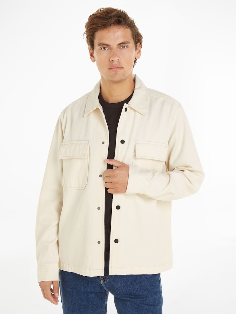 Calvin Klein Cream 100% Cotton Denim Overshirt - Image 1 of 6