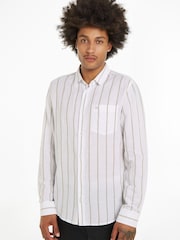 Calvin Klein Green Linen Cotton Stripe Shirt - Image 1 of 5