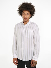 Calvin Klein Green Linen Cotton Stripe Shirt - Image 5 of 5