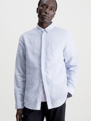 Calvin Klein Blue Regular Linen Cotton Shirt - Image 1 of 4