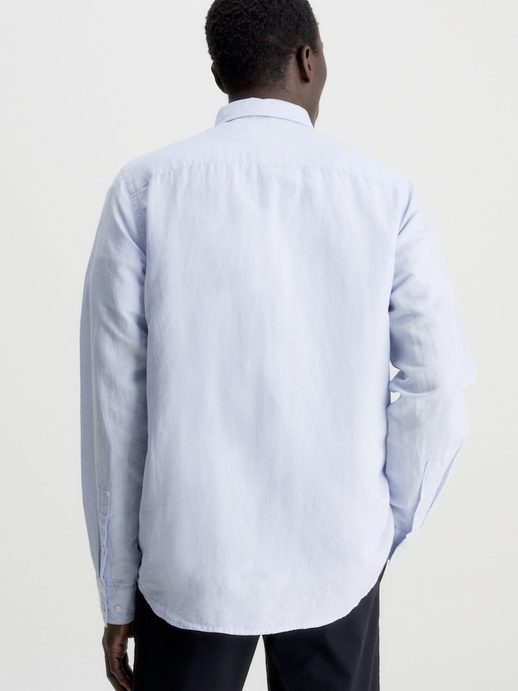 Calvin Klein Blue Regular Linen Cotton Shirt - Image 2 of 4 Calvin Klein Blue Regular Linen Cotton Shirt - Image 2 of 4