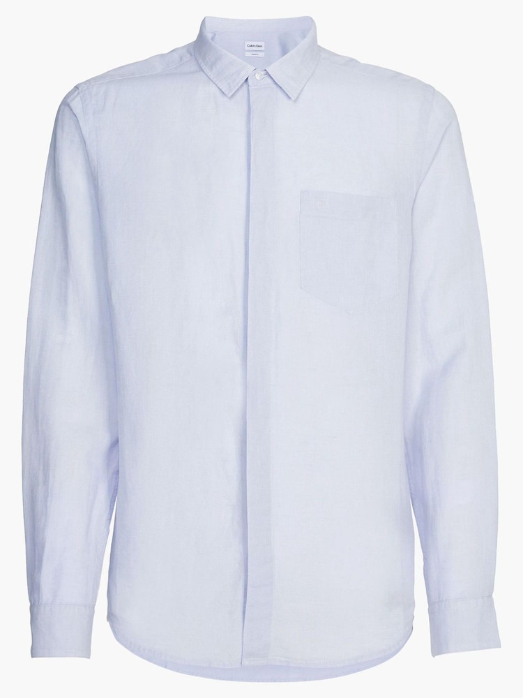 Calvin Klein Blue Regular Linen Cotton Shirt - Image 4 of 4 Calvin Klein Blue Regular Linen Cotton Shirt - Image 4 of 4