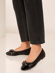 Lipsy Black Regular Fit Flat Bow Trim Faux Leather Work Ballet Pump - Image 1 of 4