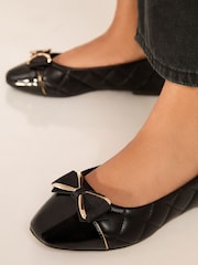 Lipsy Black Regular Fit Flat Bow Trim Faux Leather Work Ballet Pump - Image 2 of 4
