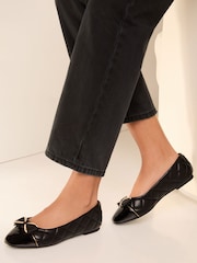 Lipsy Black Regular Fit Flat Bow Trim Faux Leather Work Ballet Pump - Image 3 of 4