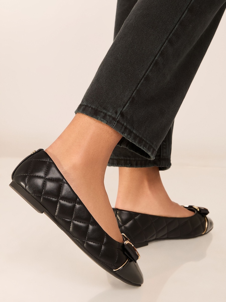 Lipsy Black Regular Fit Flat Bow Trim Faux Leather Work Ballet Pump - Image 4 of 4