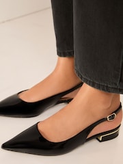 Lipsy Black Flat Pointed Faux Leather Slingback Ballerina - Image 2 of 4