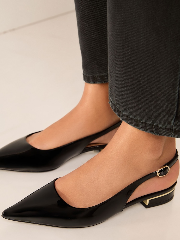 Lipsy Black Flat Pointed Faux Leather Slingback Ballerina - Image 2 of 4
