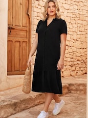 Live Unlimited Black Jersey Tiered Midi Shirt Dress - Image 1 of 6