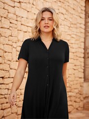 Live Unlimited Black Jersey Tiered Midi Shirt Dress - Image 2 of 6