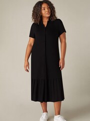 Live Unlimited Black Jersey Tiered Midi Shirt Dress - Image 3 of 6