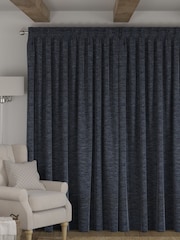 Navy Blue Boucle Textured Made to Measure Curtains - Image 2 of 9